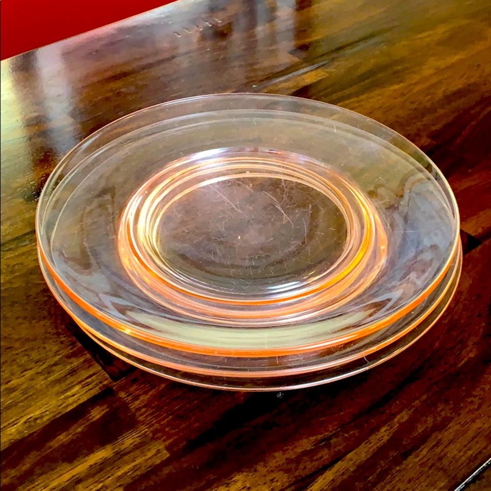 Pink Glass 8.5 inch Salad Plates x 3